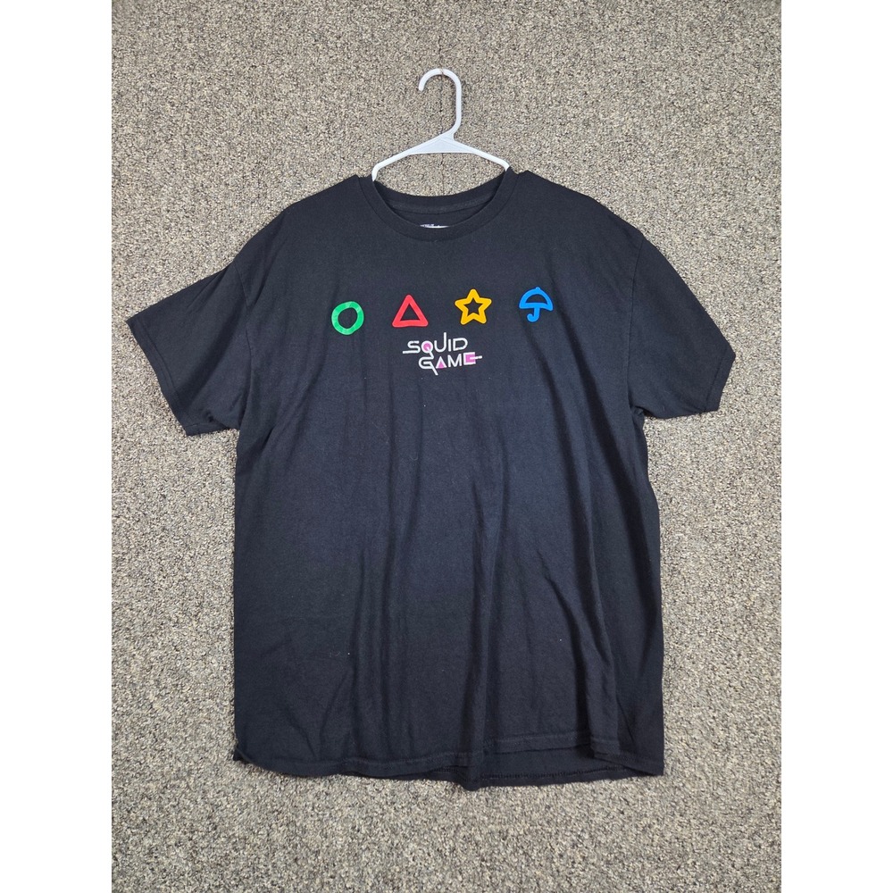 Netflix Squid Game Graphic T-Shirt‎ Mens XL Black Dalgona Shapes Streetwear Tee